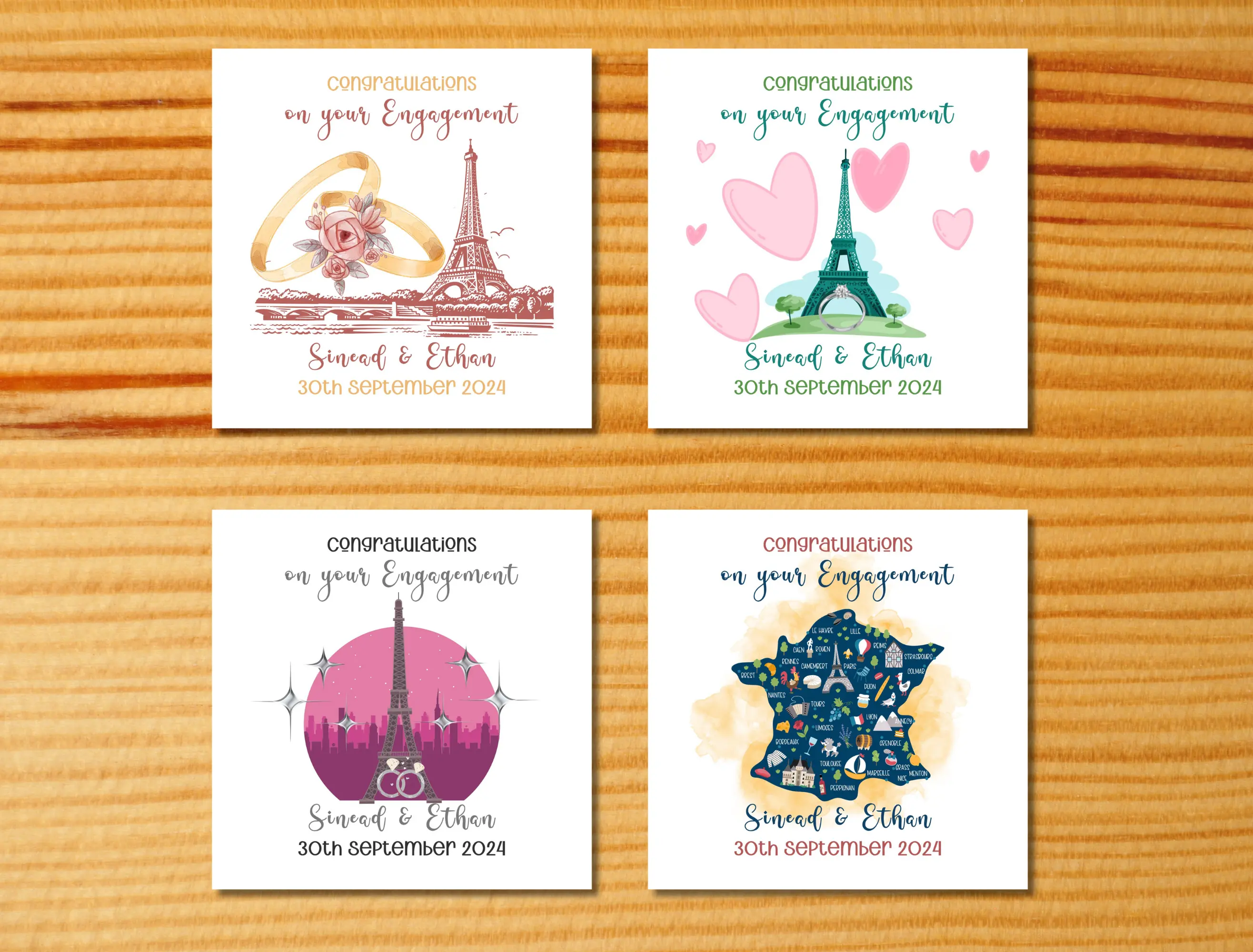 Personalised engagement card paris france theme