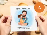 Happy fathers day card beard hugs carrying playing