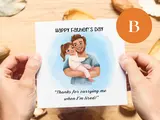 Happy fathers day card beard hugs carrying playing