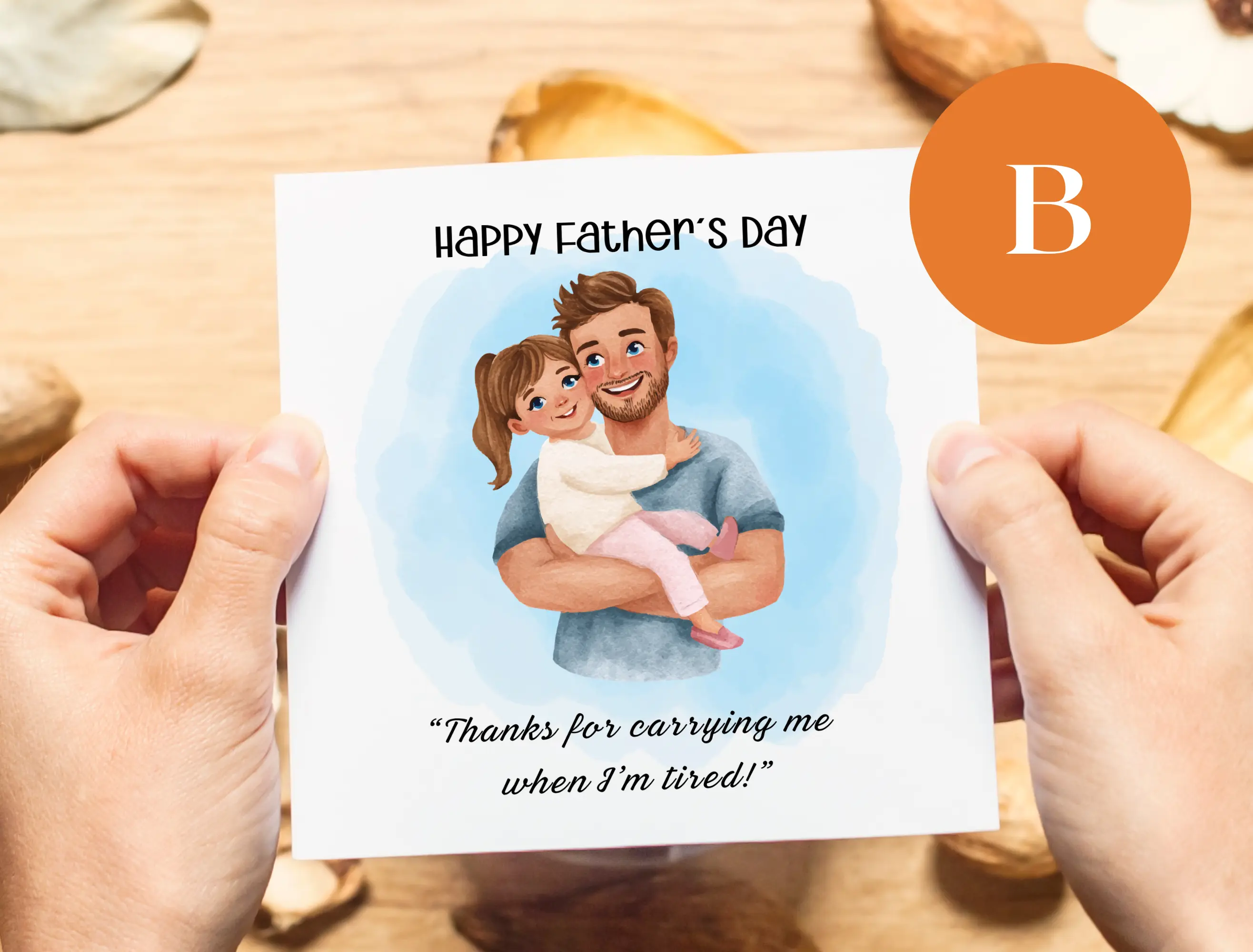 Happy fathers day card beard hugs carrying playing