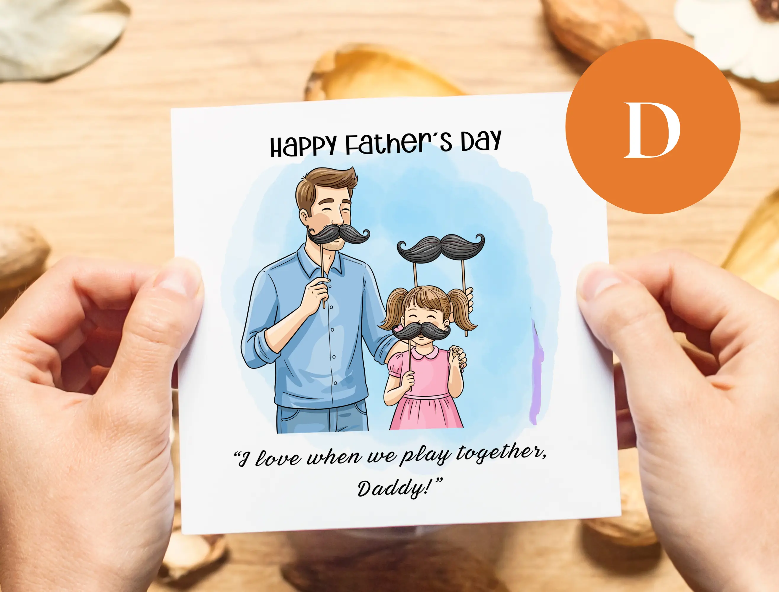 Happy fathers day card beard hugs carrying playing