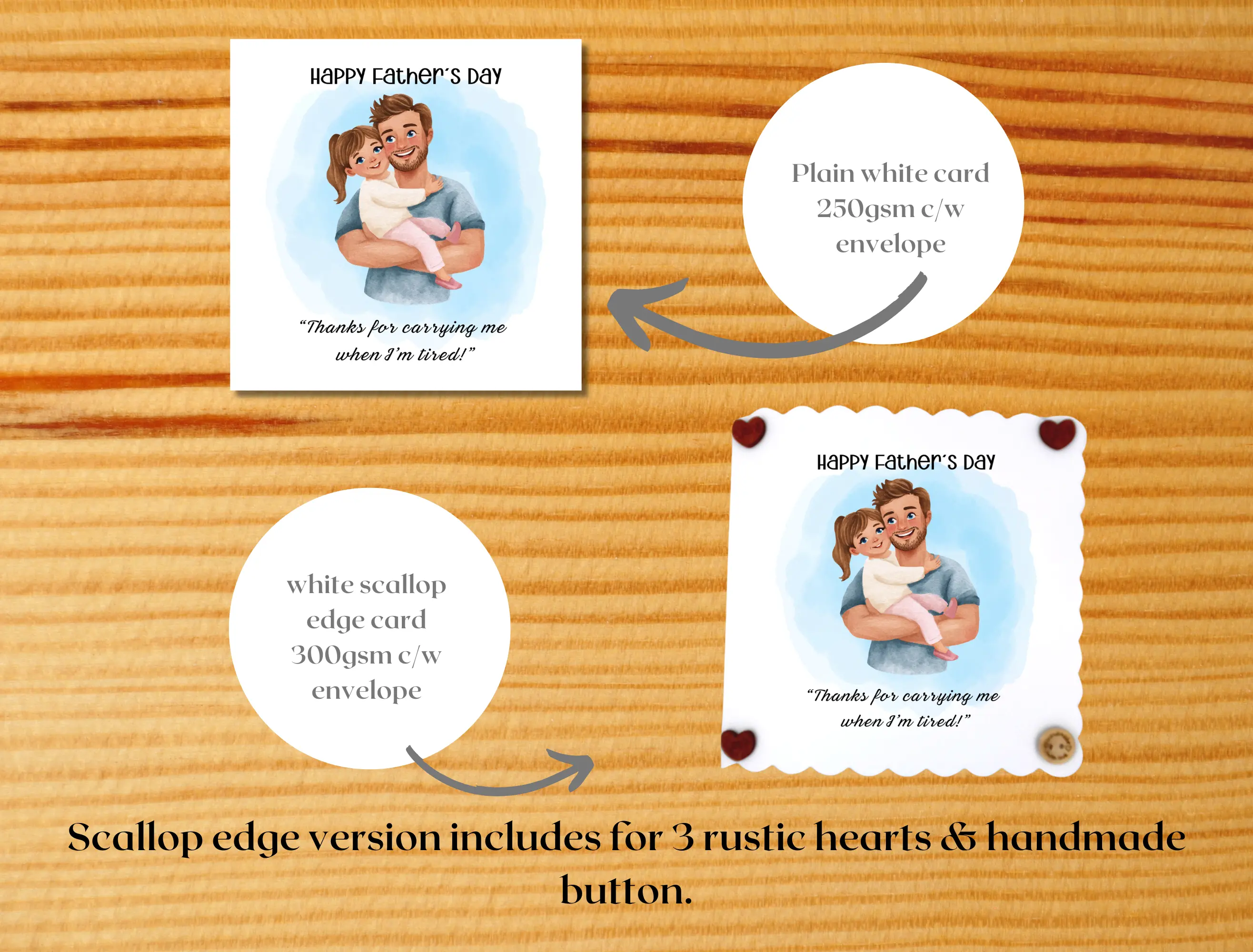 Happy fathers day card beard hugs carrying playing