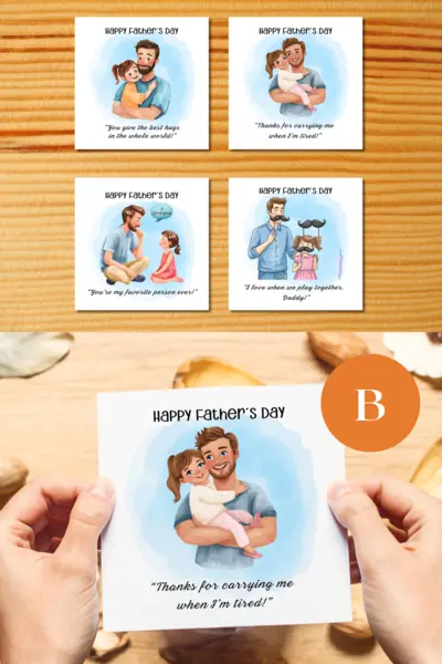 Happy fathers day card beard hugs carrying playing