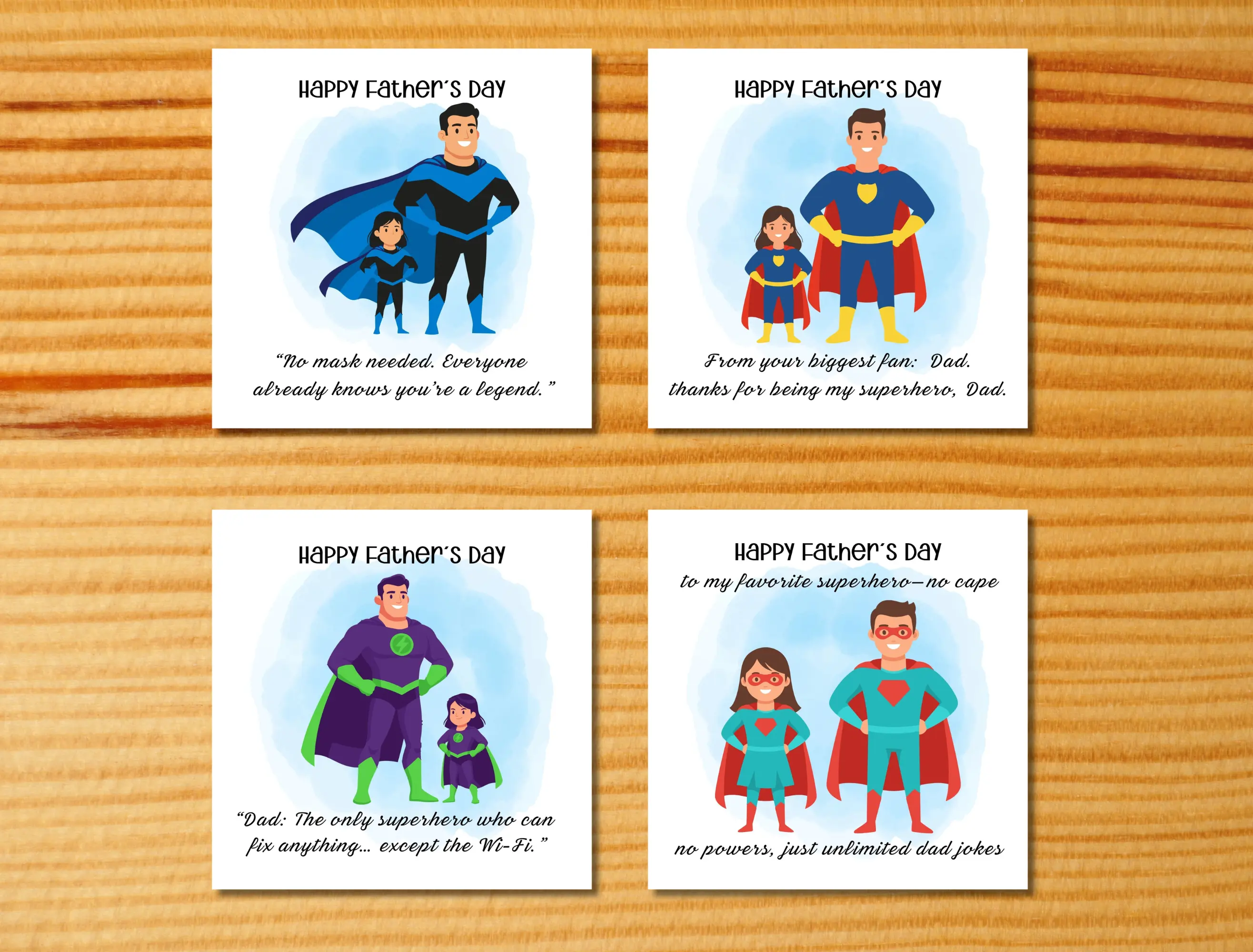 Happy fathers day greeting card girl superhero legend