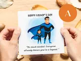 Happy fathers day greeting card girl superhero legend