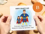 Happy fathers day greeting card girl superhero legend