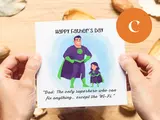 Happy fathers day greeting card girl superhero legend