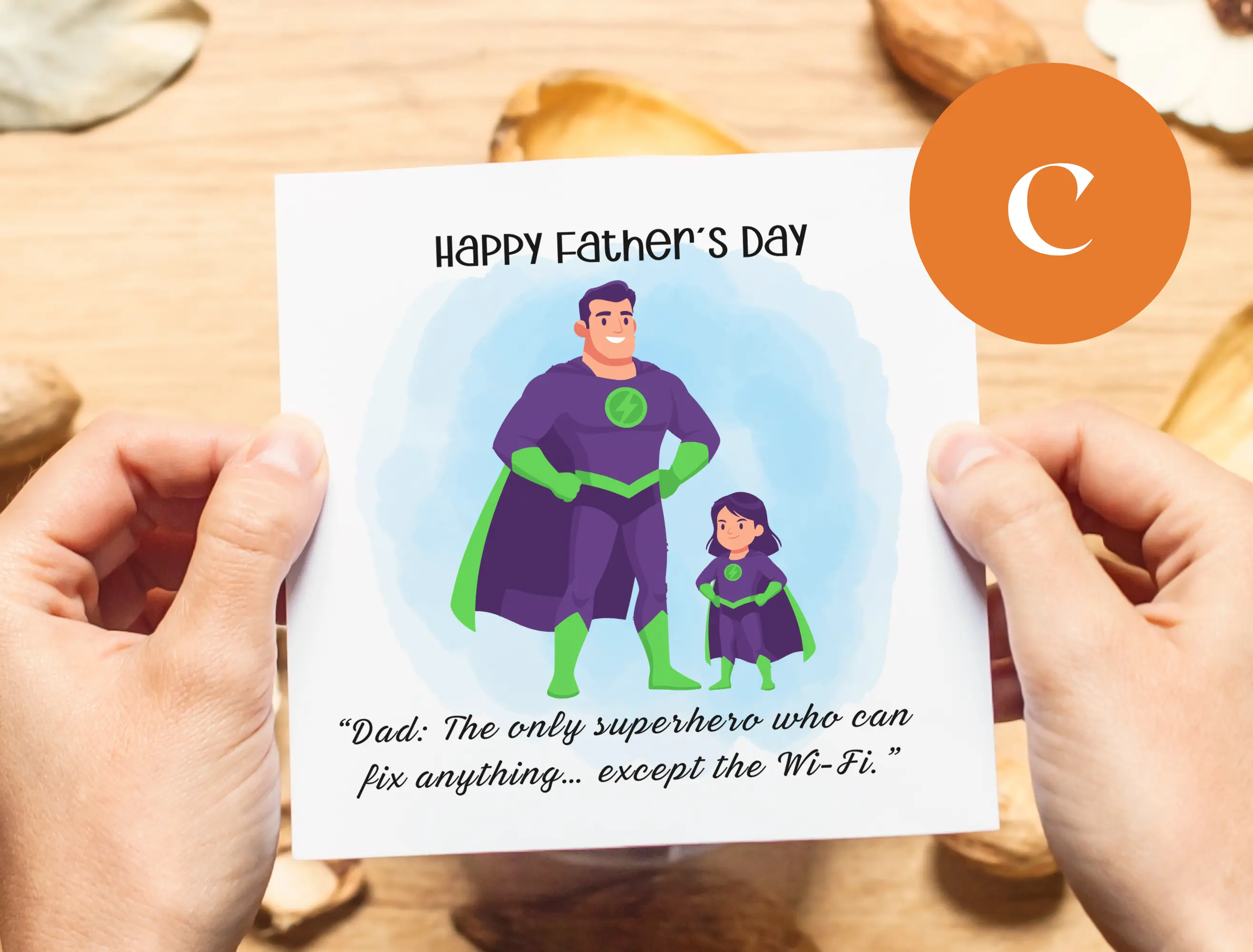 Happy fathers day greeting card girl superhero legend