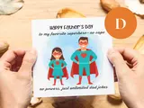 Happy fathers day greeting card girl superhero legend