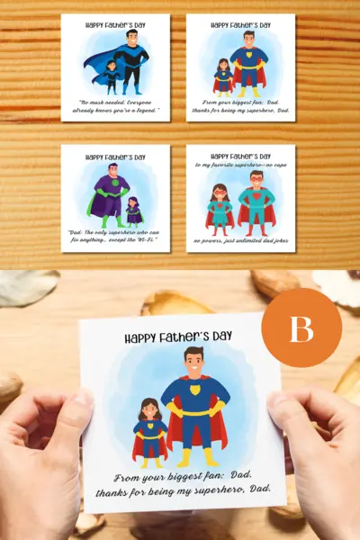 Happy fathers day greeting card girl superhero legend