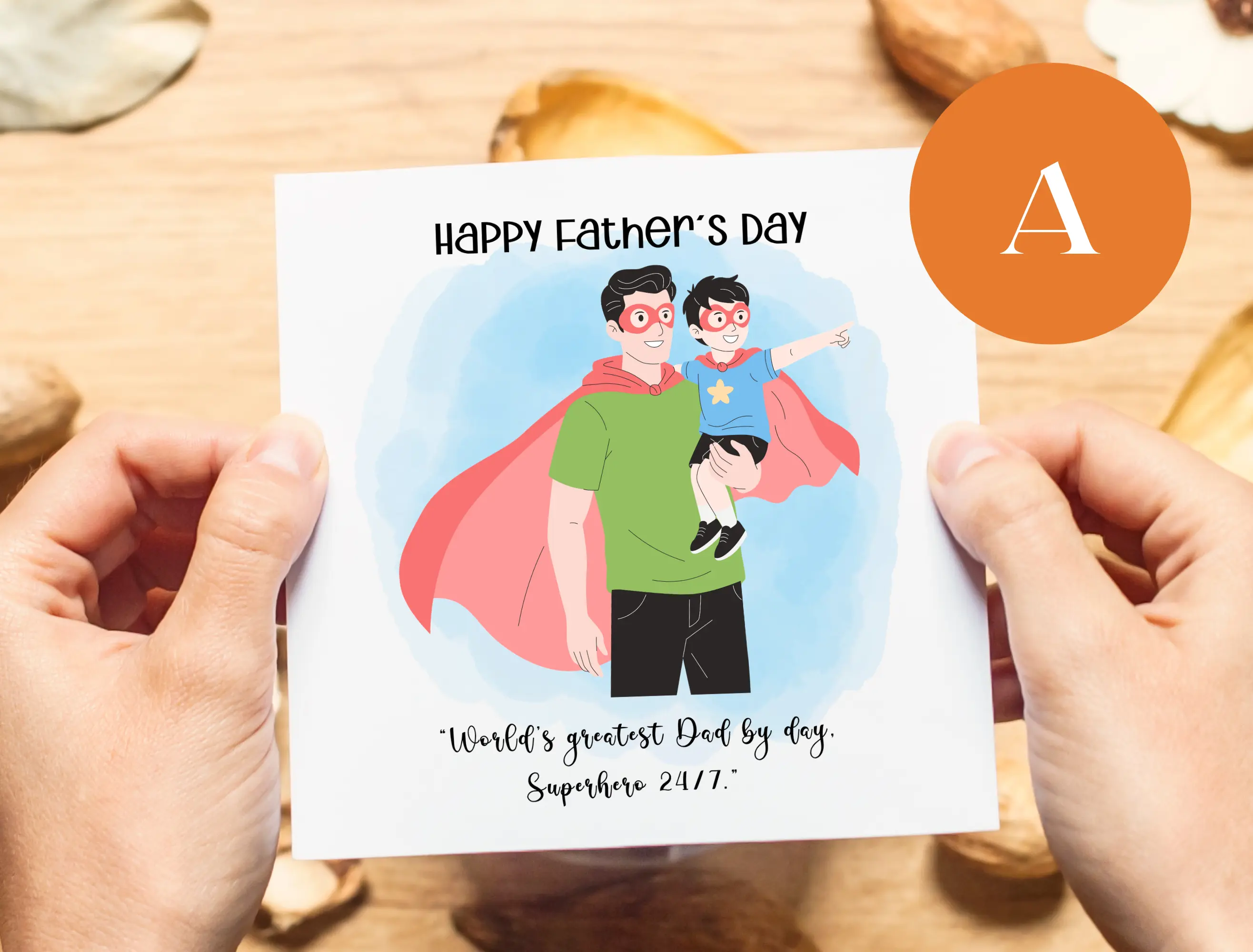 Happy fathers day greeting card son superhero sidekick