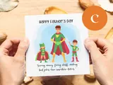 Happy fathers day greeting card son superhero sidekick
