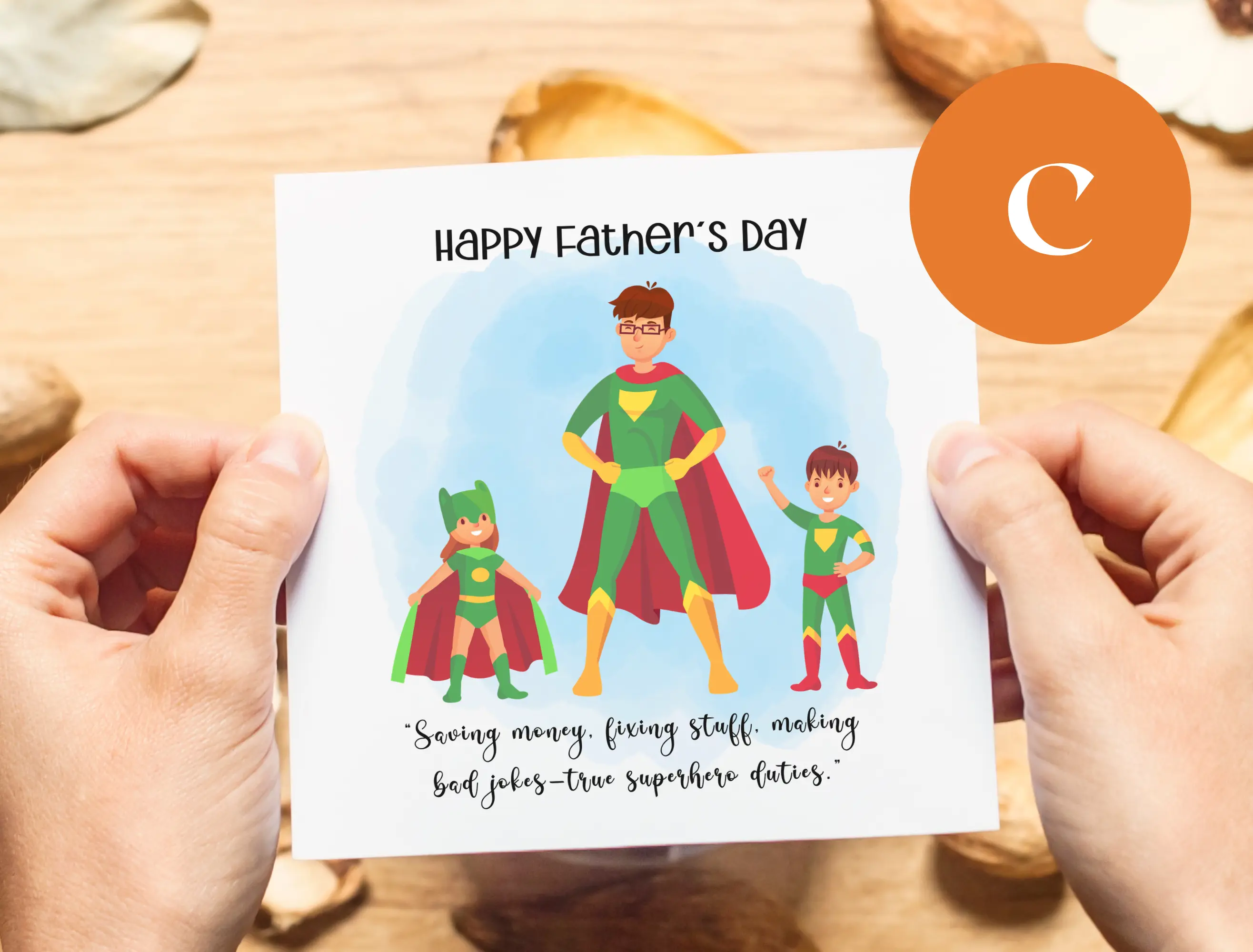Happy fathers day greeting card son superhero sidekick