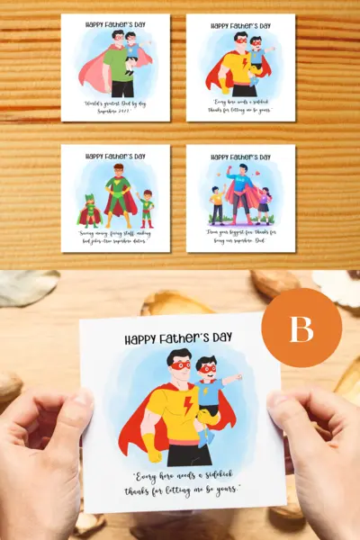 Happy fathers day greeting card son superhero sidekick