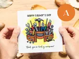 Happy fathers day greeting card tools pun hammer saw toolbox