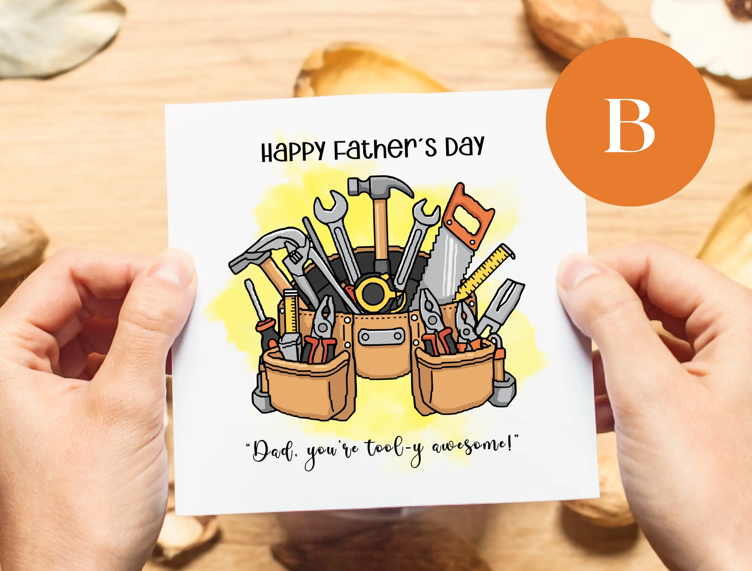 Happy fathers day greeting card tools pun hammer saw toolbox