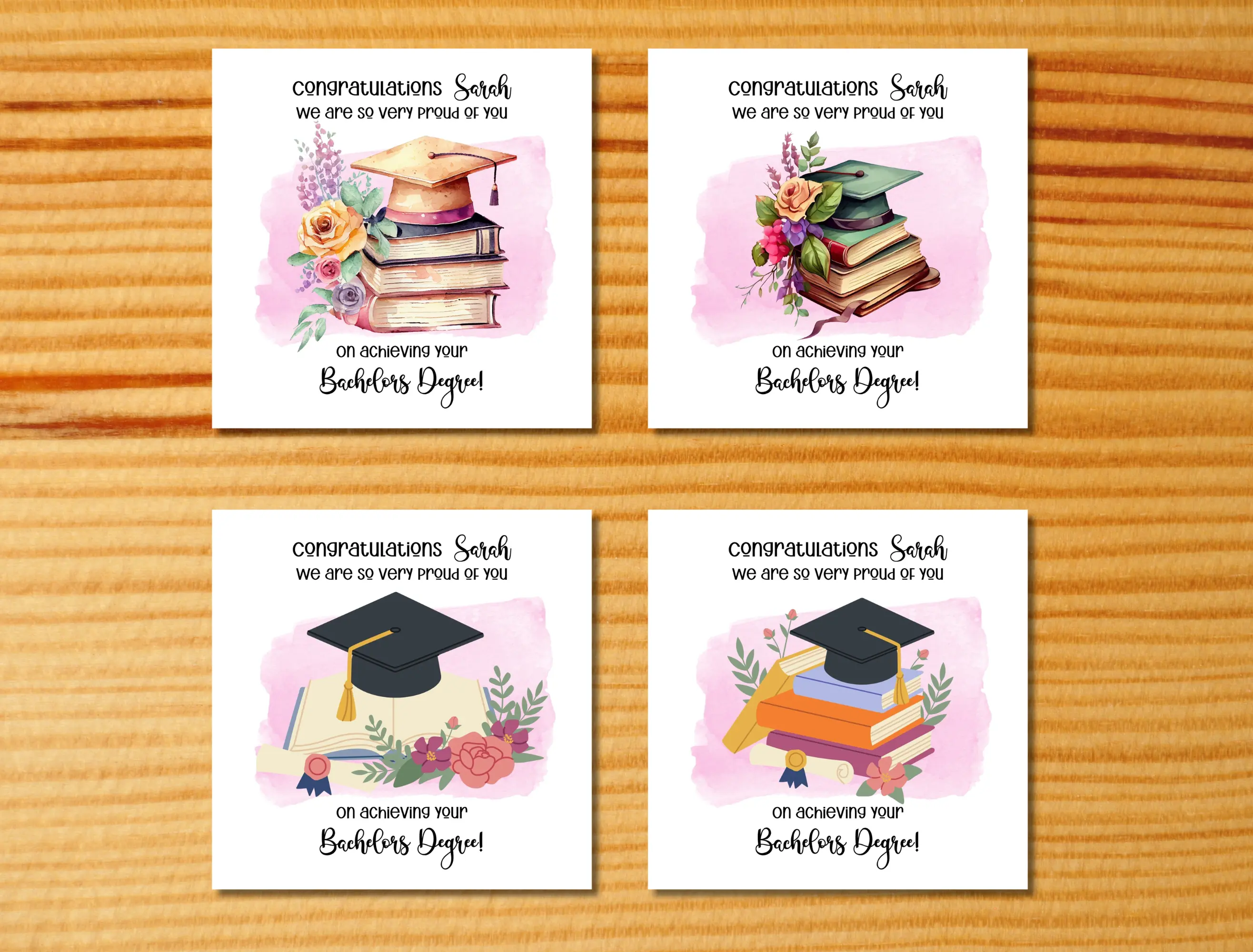 Personalised graduation card daughter niece books flowers