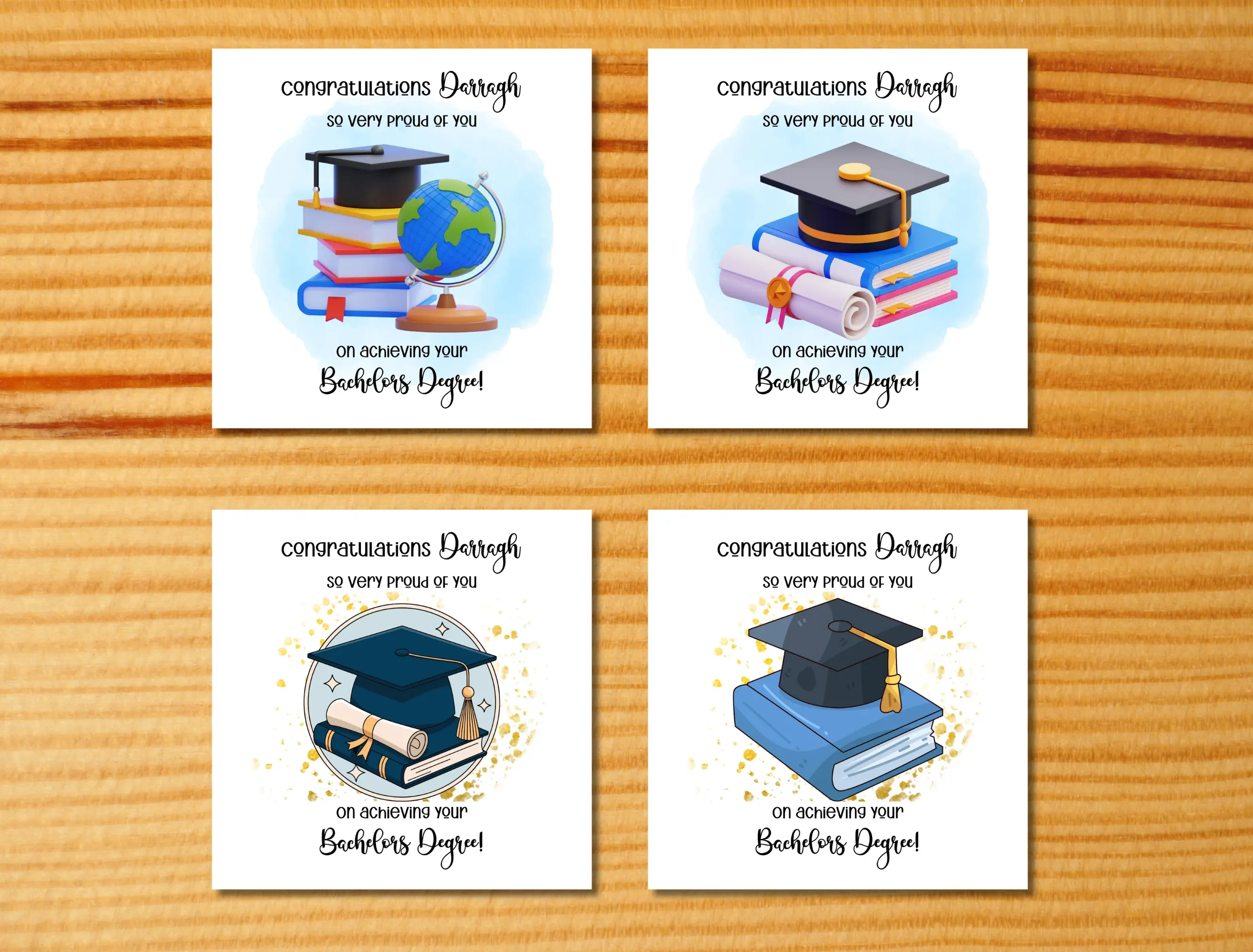 Personalised son nephew graduation card hat books globe