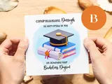 Personalised son nephew graduation card hat books globe