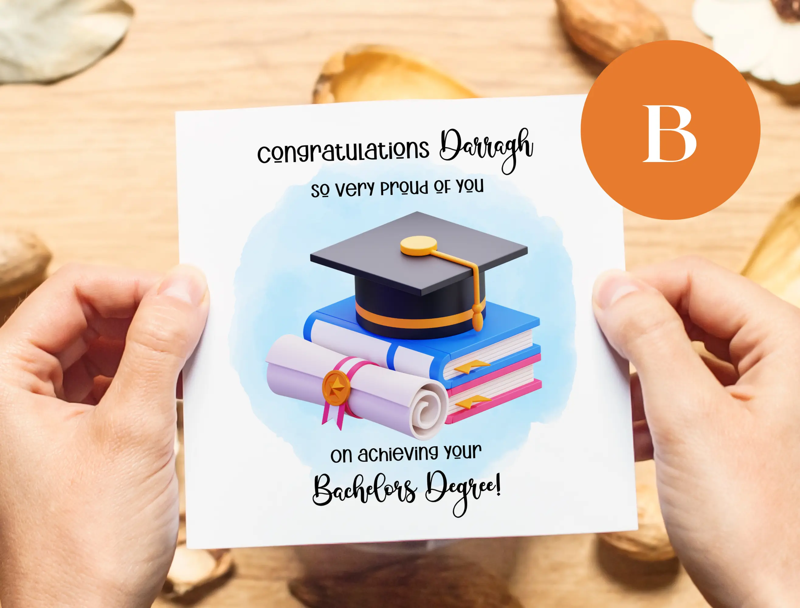 Personalised son nephew graduation card hat books globe