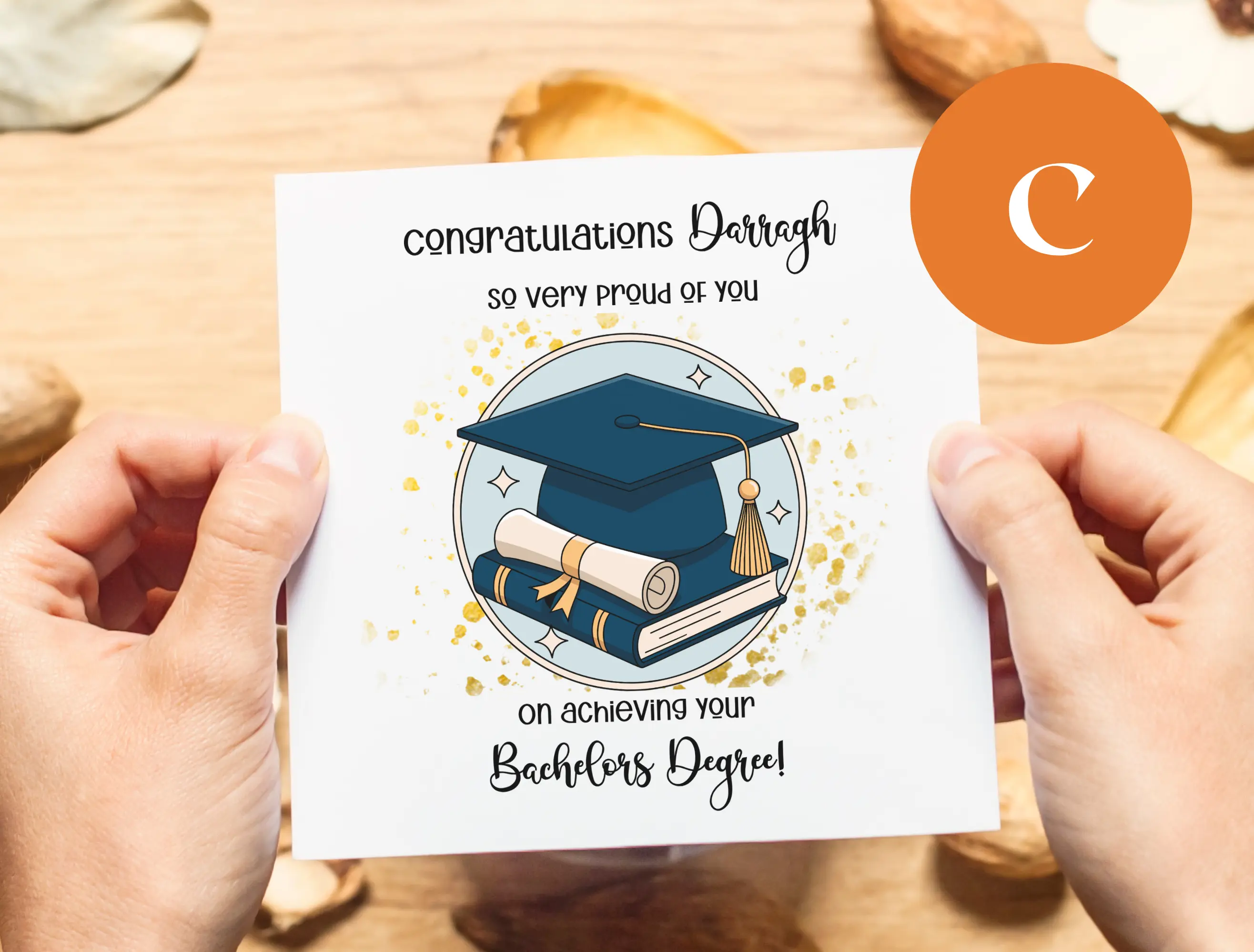 Personalised son nephew graduation card hat books globe