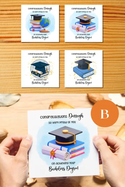 Personalised son nephew graduation card hat books globe