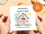 New home card personalised couples families cute house illustration