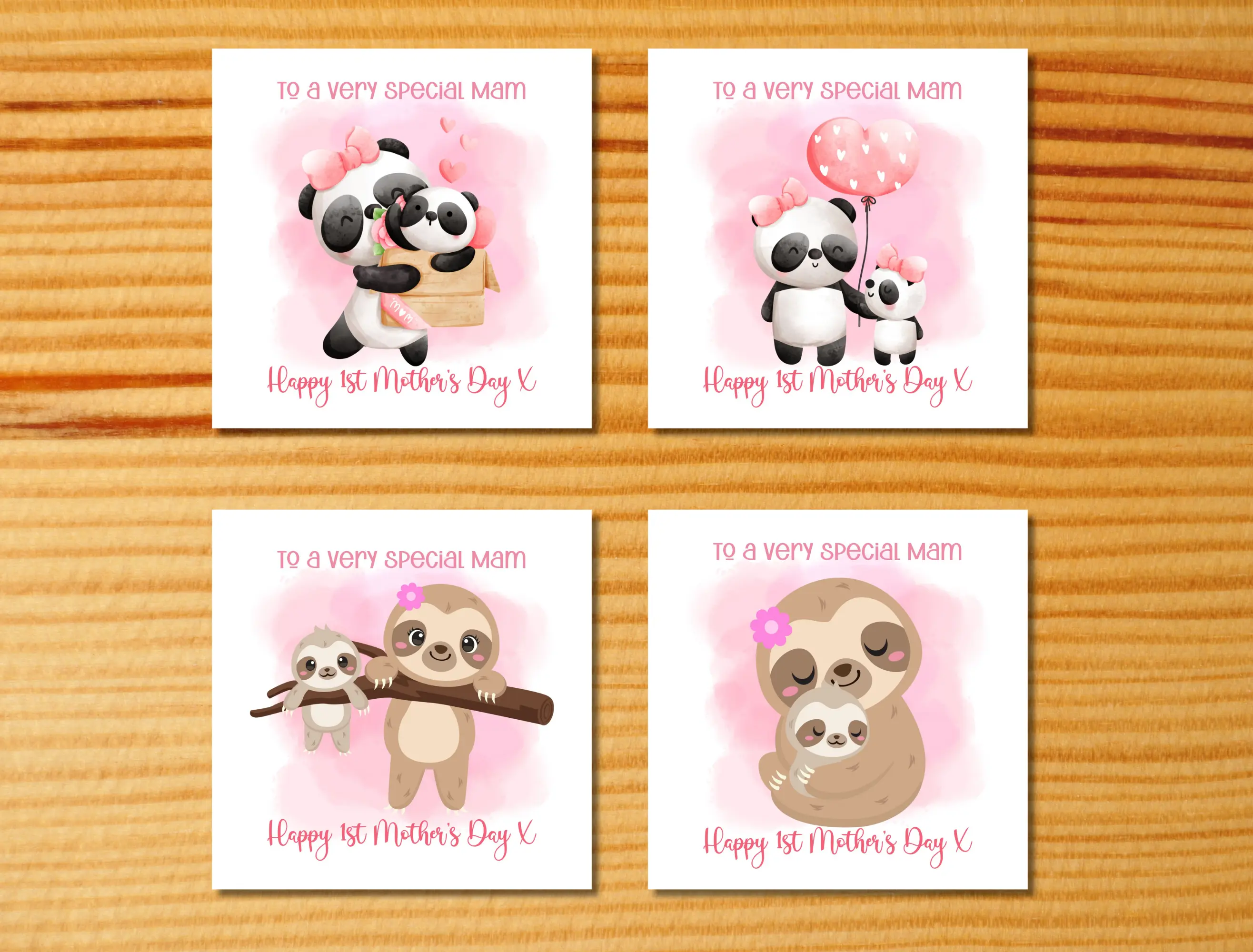 First mothers day card special mam cute panda cub sloth with baby