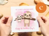 First mothers day card special mam cute panda cub sloth with baby