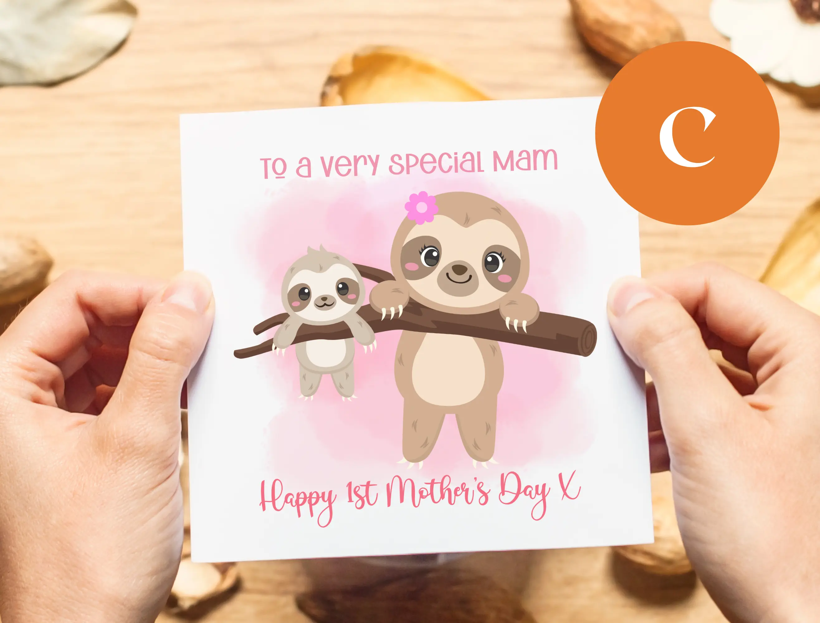 First mothers day card special mam cute panda cub sloth with baby