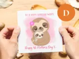 First mothers day card special mam cute panda cub sloth with baby