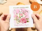 To a very special mam mothers day floral card with teapot teacup