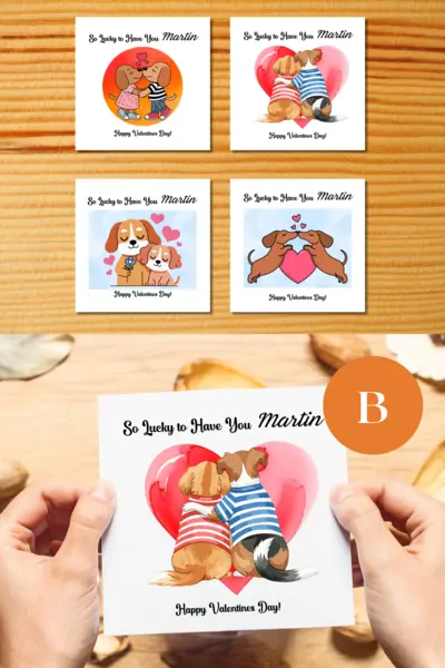 Personalised valentines day card cute dogs