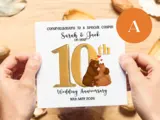 Custom anniversary card for couple 10 years married bear dog panda