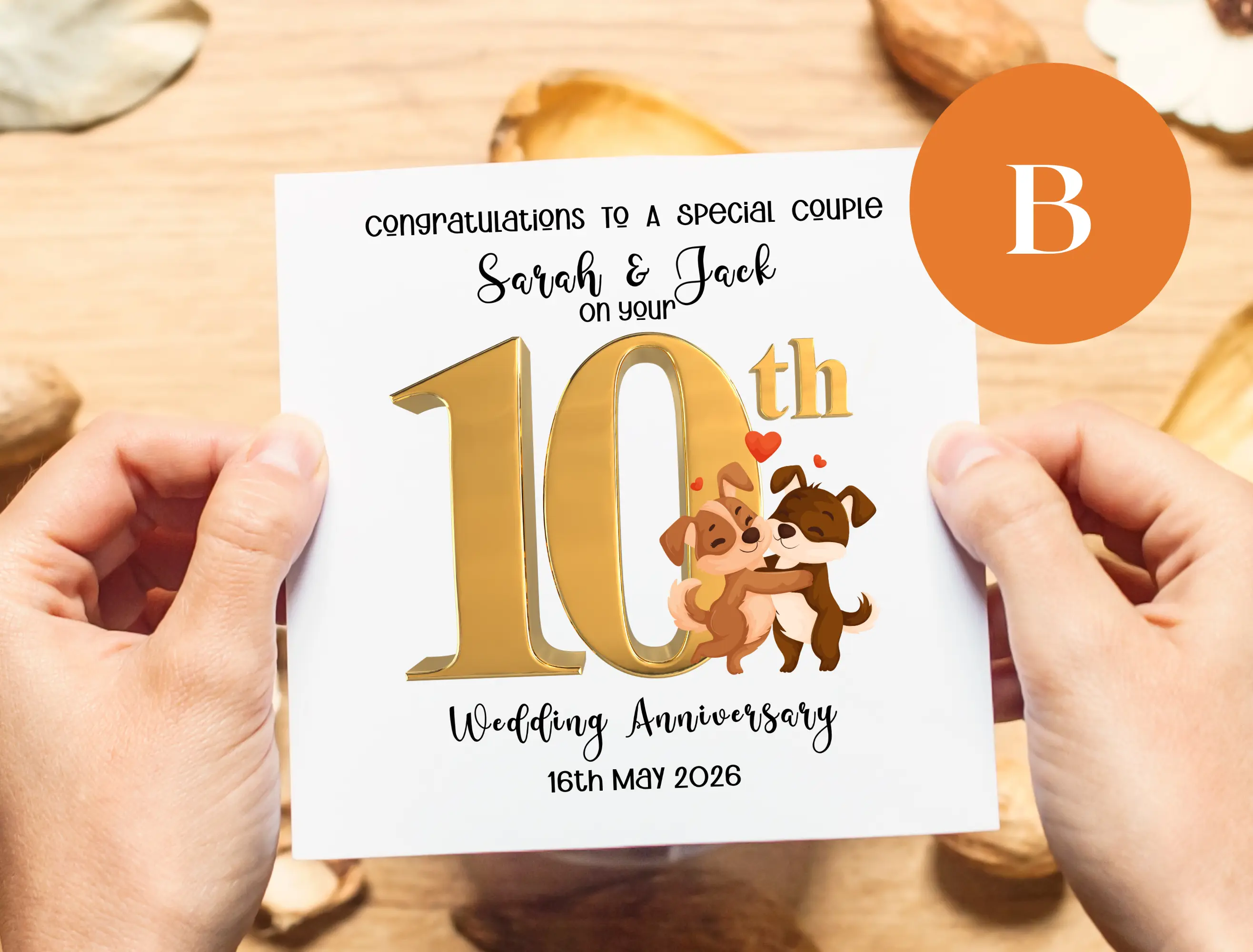 Custom anniversary card for couple 10 years married bear dog panda