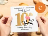 Custom anniversary card for couple 10 years married bear dog panda