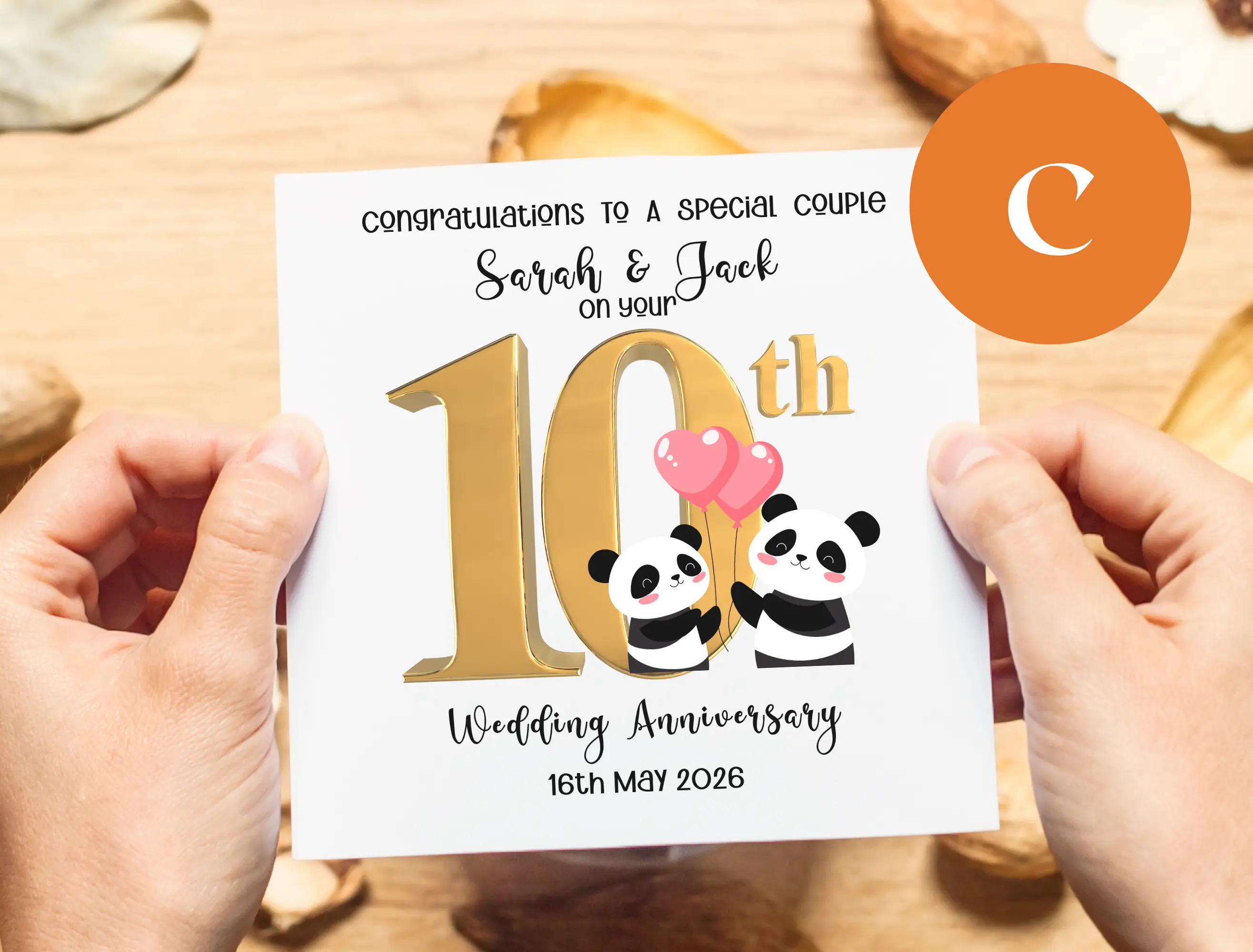 Custom anniversary card for couple 10 years married bear dog panda