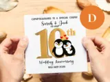 Custom anniversary card for couple 10 years married bear dog panda