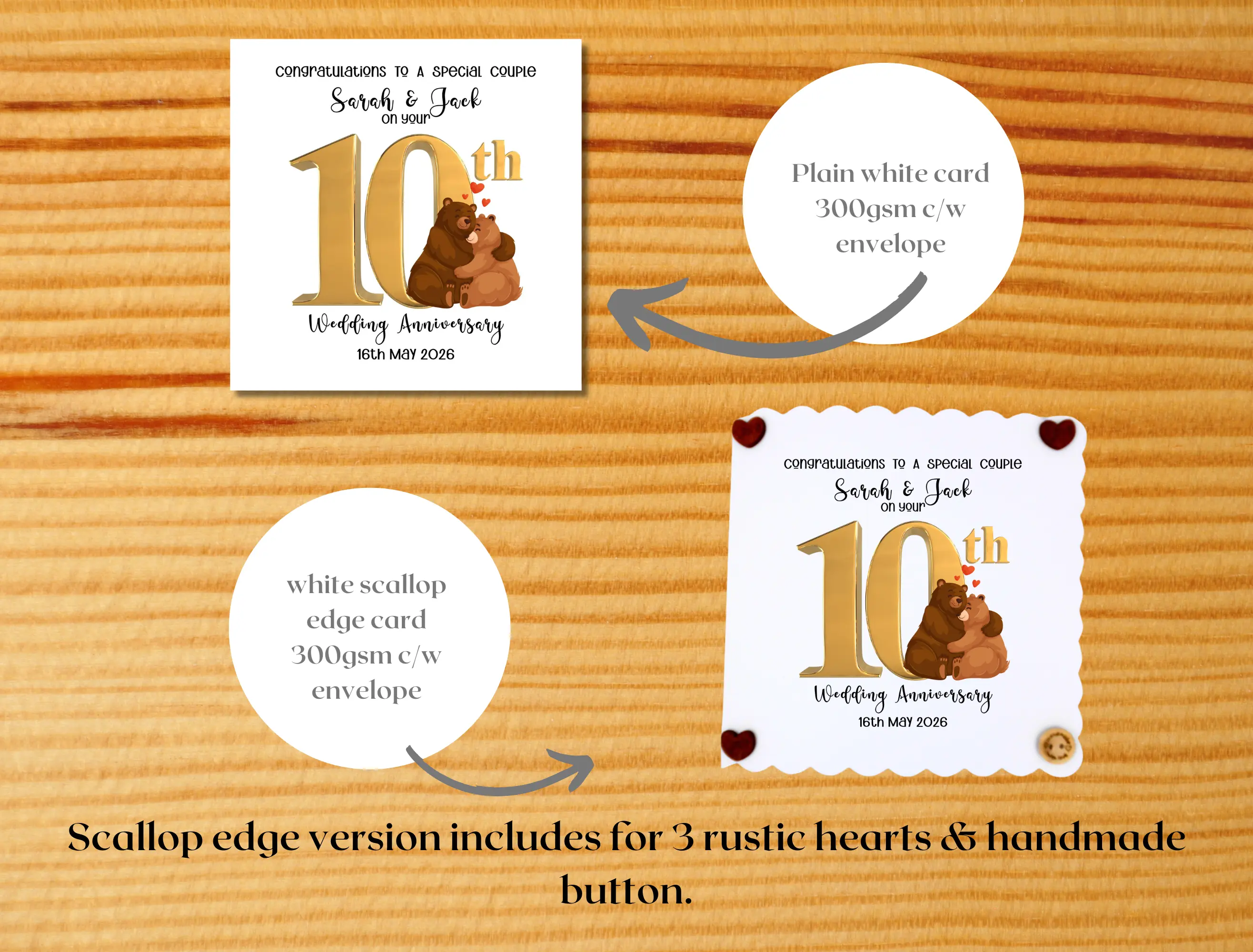 Custom anniversary card for couple 10 years married bear dog panda