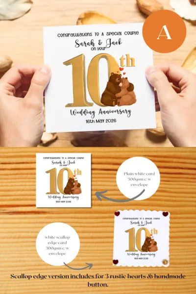 Custom anniversary card for couple 10 years married bear dog panda
