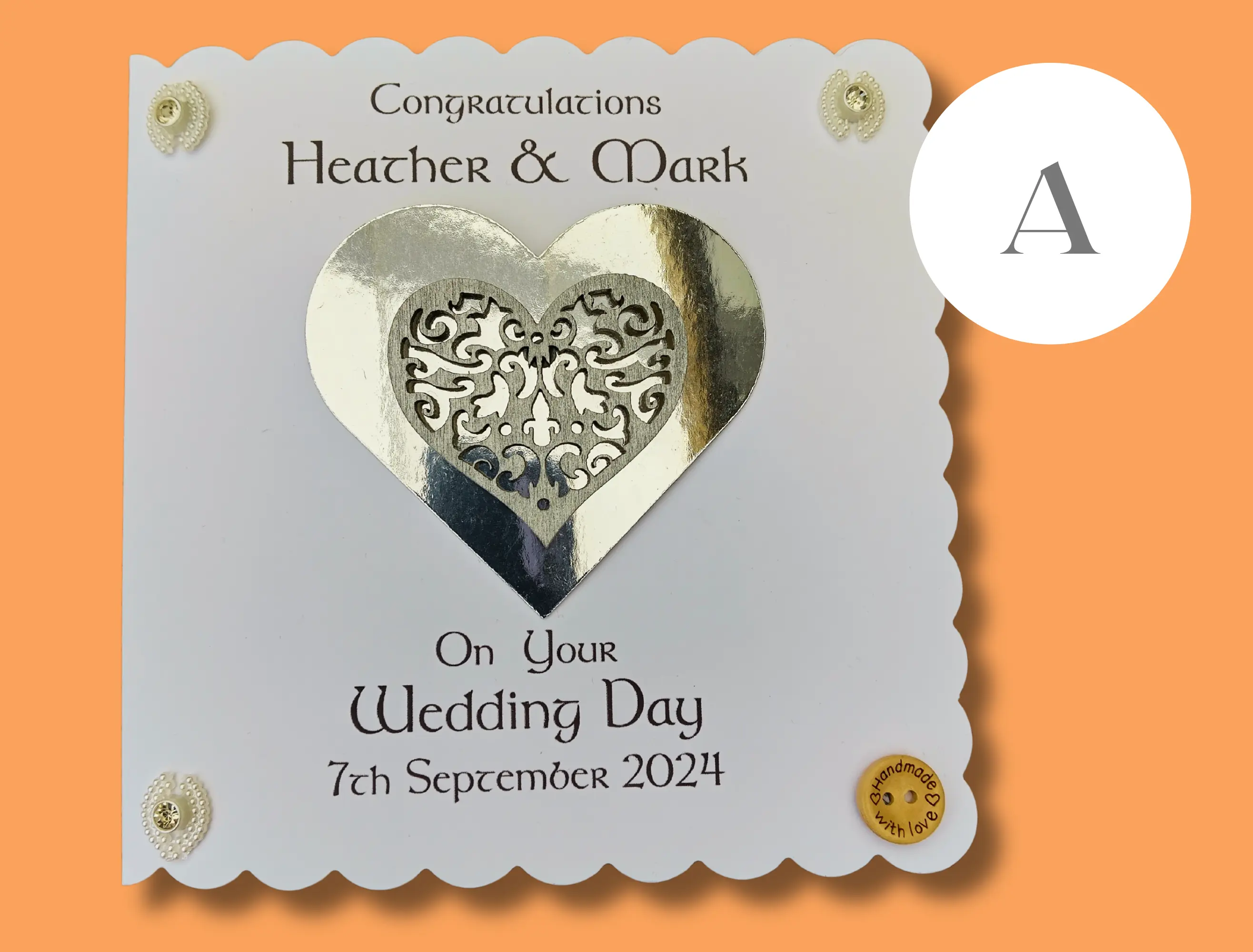 Custom 3d silver heart wedding card for couple