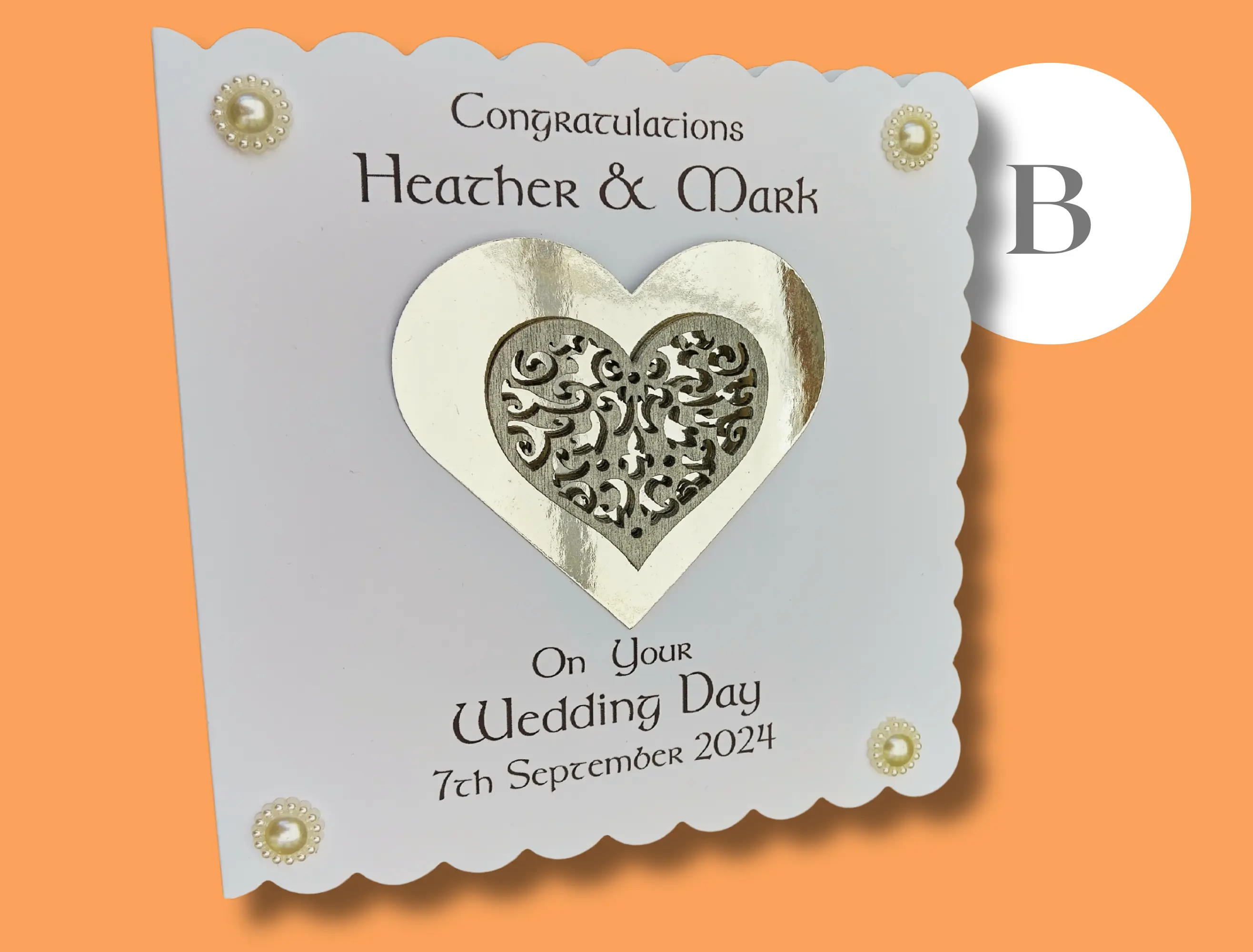 Custom 3d silver heart wedding card for couple