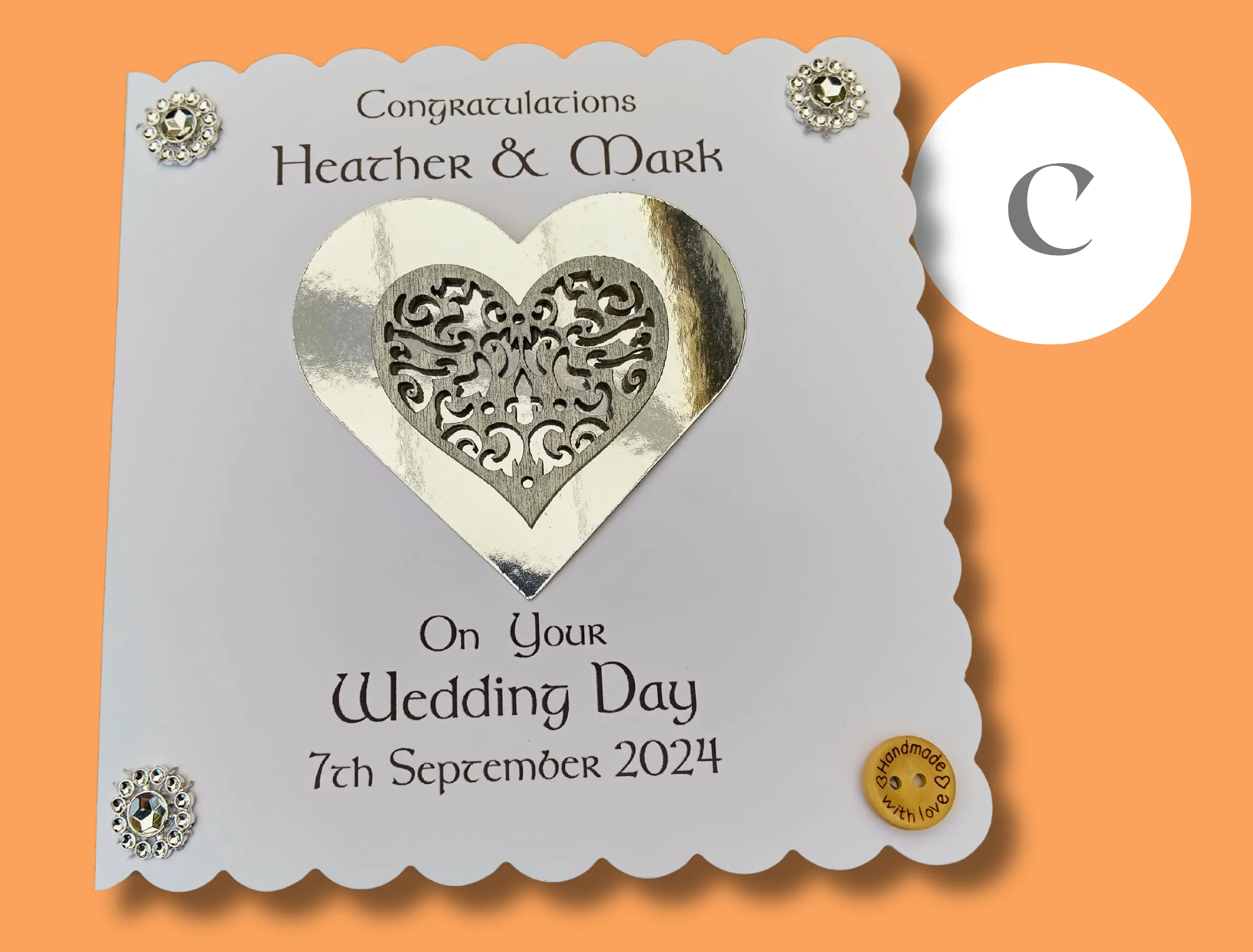 Custom 3d silver heart wedding card for couple