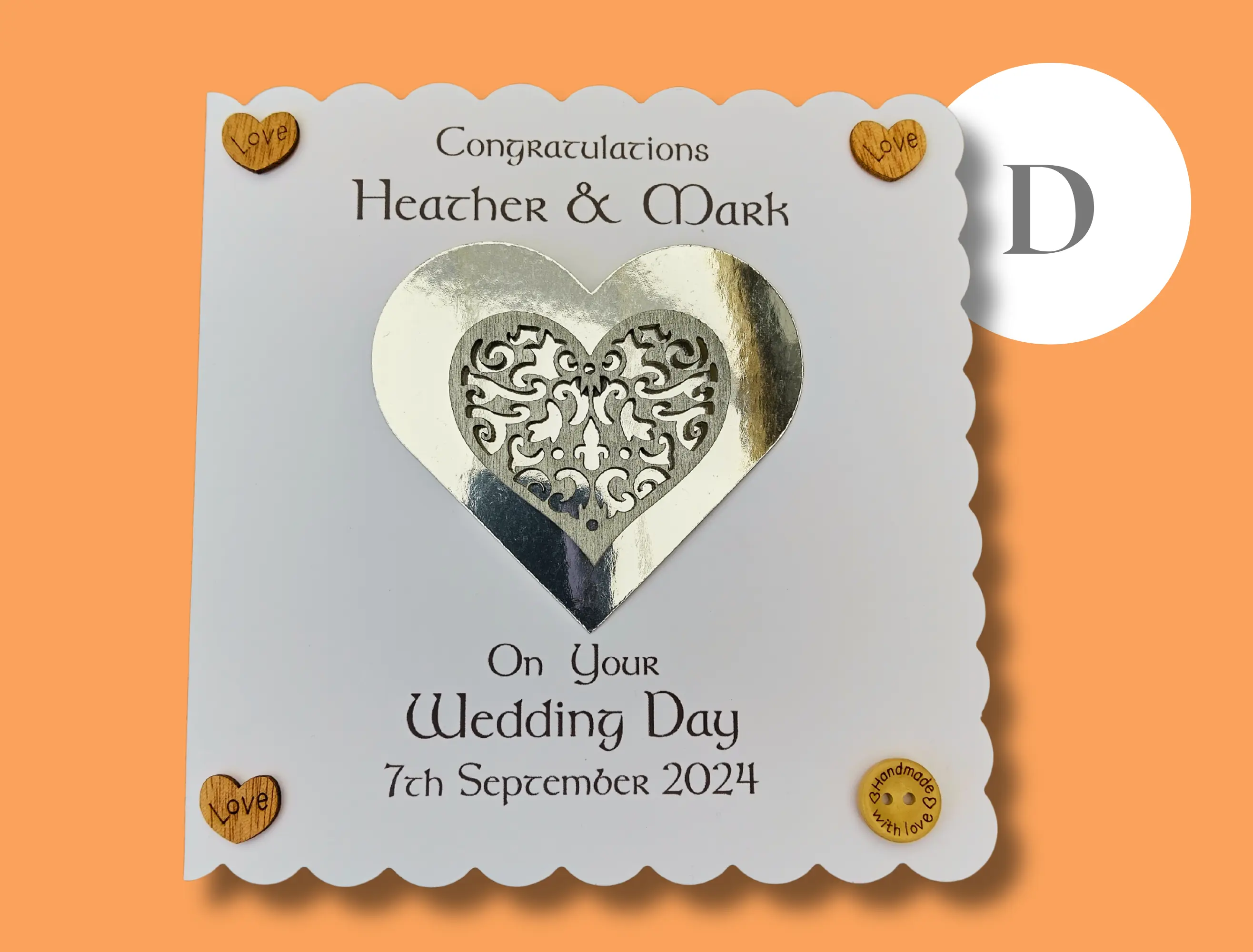 Custom 3d silver heart wedding card for couple