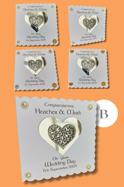 Custom 3d silver heart wedding card for couple