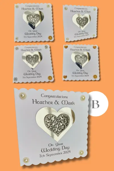 Custom 3d silver heart wedding card for couple