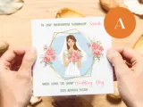 Custom illustrated wedding card daughter brunette brown hair from parents