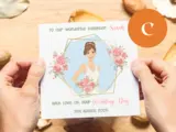 Custom illustrated wedding card daughter brunette brown hair from parents
