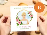 Custom illustrated wedding card for goddaughter personalised blonde bride