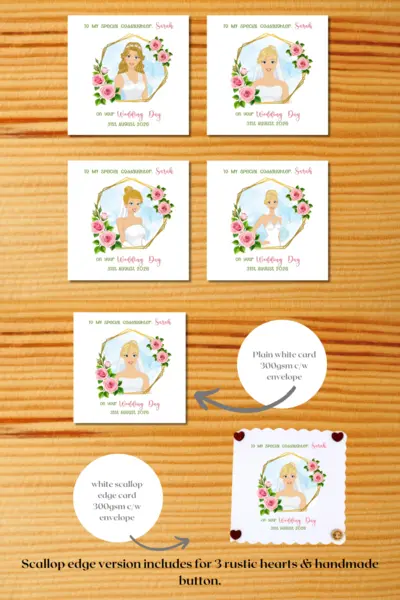 Custom illustrated wedding card for goddaughter personalised blonde bride